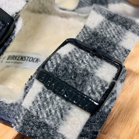 BIRKENSTOCK Arizona Shearling Wool Black & White Plaid Sandal W Sz 9 Narrow NWT - Picture 14 of 15